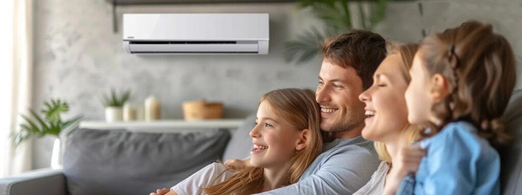 Enhance Efficiency with Mini-Split Heat Pump Systems Today 1 Family enjoying a clean indoor environment with a ductless mini-split heat pump, highlighting improved indoor air quality and comfort