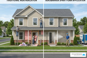 aerobarrier vs traditional weatherization comparison