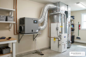 whole house dehumidifier integrated with HVAC system in a comfortable home - how a whole house dehumidifier works with your